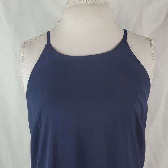 NAVY SUGARLIPS HALTER NECKLINE SHIFT DRESS SIZE MEDIUM - Picture 3 of 11